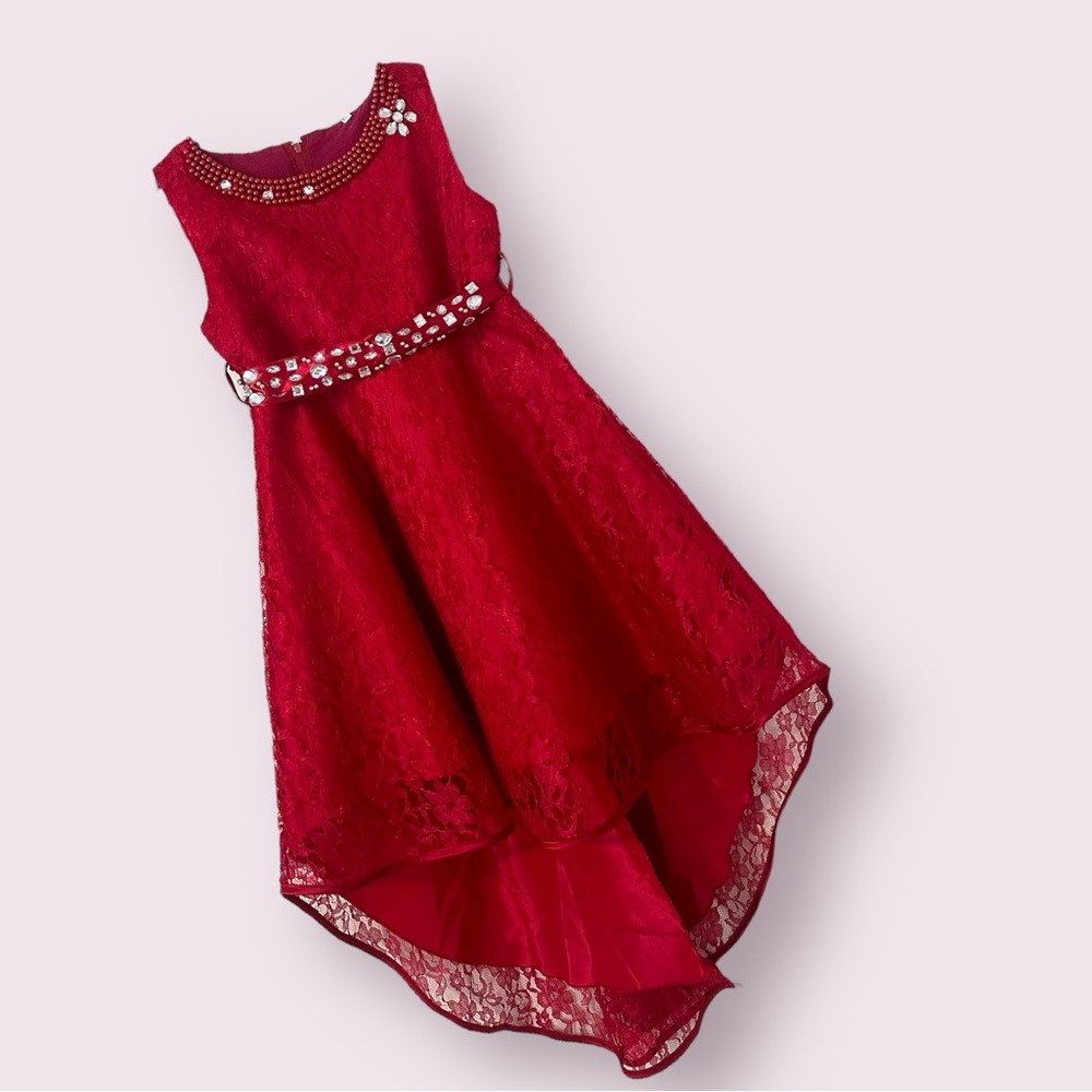 Girl’s Vintage Overlay Lace Beaded high-low gown